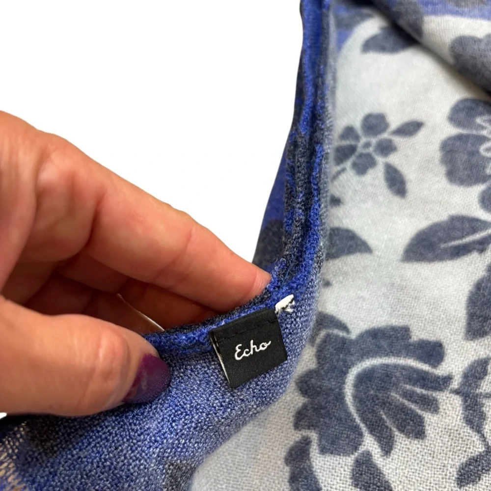 Ladies Echo Brand Large Blue and Black Floral Scarf‎